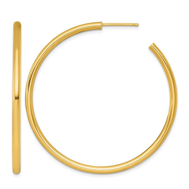 14k Polished 2.5 x Tube C-Hoop Post Earrings, 50 x 2.5mm
