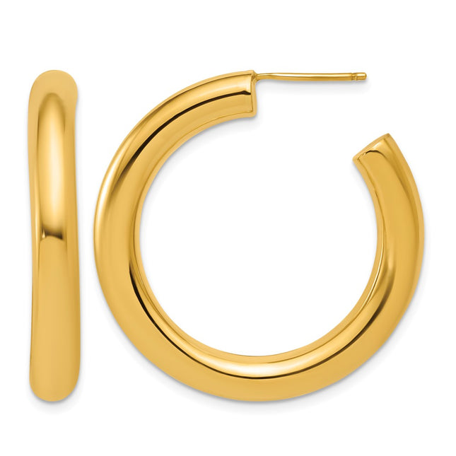 14k Polished 5.0 x Tube C-Hoop Post Earrings, 35 x 5mm