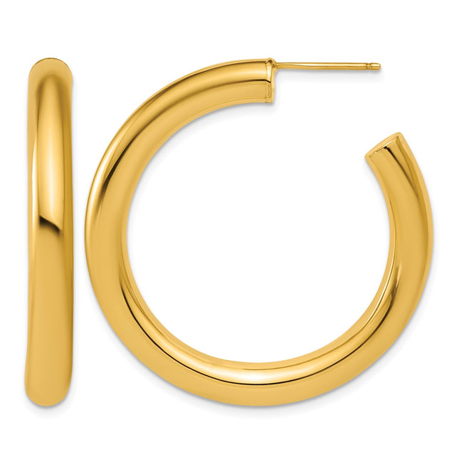 14k Polished 5.0 x Tube C-Hoop Post Earrings, 40 x 5mm