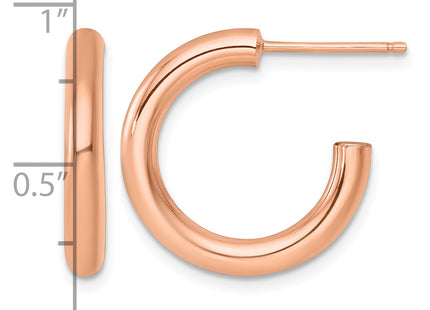 14k Rose Gold Polished 3.0 x Tube C-Hoop Post Earrings