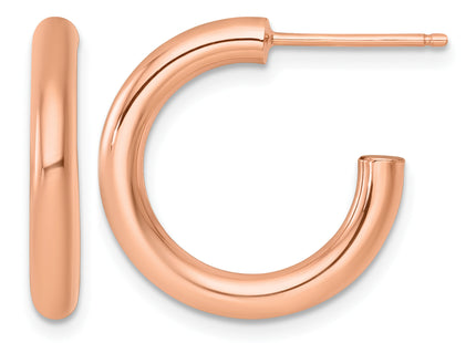 14k Rose Gold Polished 3.0 x Tube C-Hoop Post Earrings