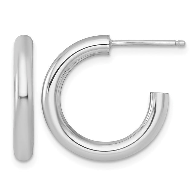 14k White Gold Polished 3.0 x Tube C-Hoop Post Earrings, 20 x 3mm