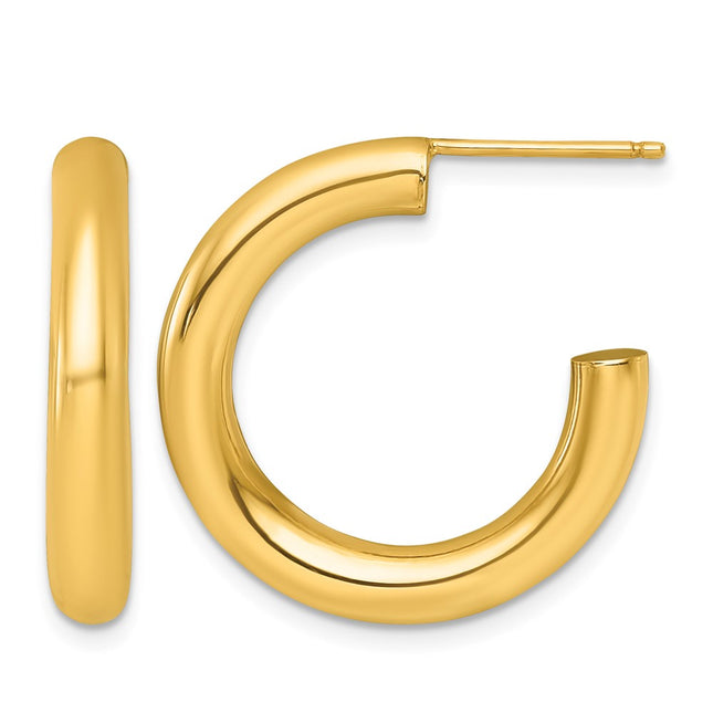 14k Polished 4.0 x Tube C-Hoop Post Earrings, 25 x 4mm