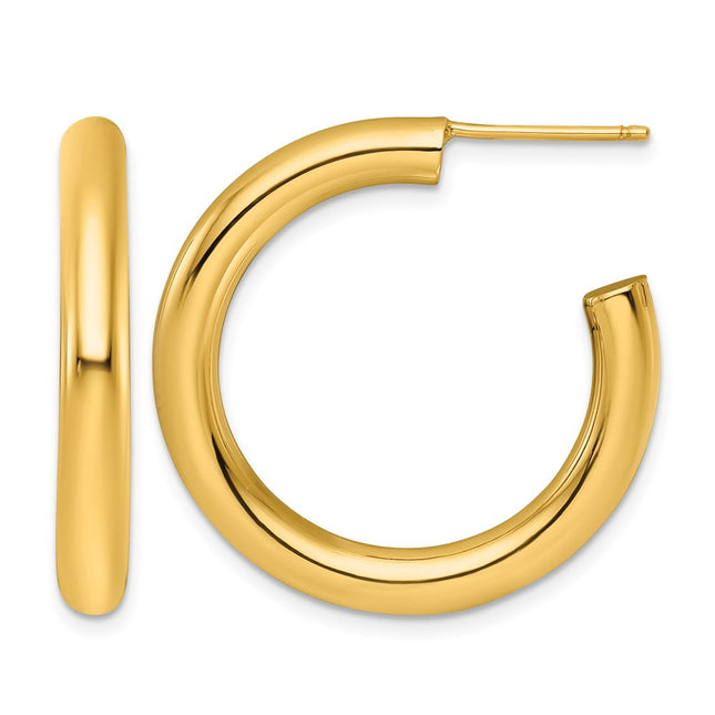 14k Polished 4.0 x Tube C-Hoop Post Earrings, 30 x 4mm