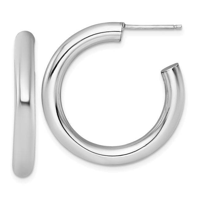 14k White Gold Polished 4.0 x Tube C-Hoop Post Earrings, 30 x 4mm