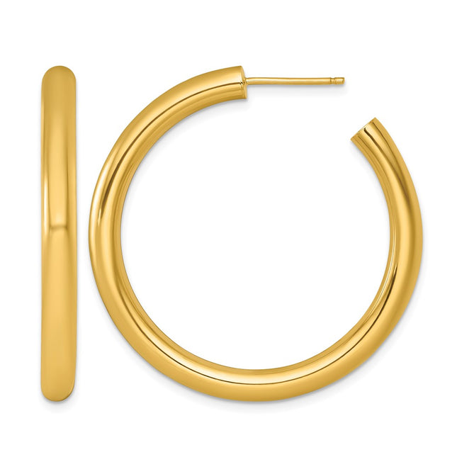 14k Polished 4.0 x Tube C-Hoop Post Earrings, 40 x 4mm