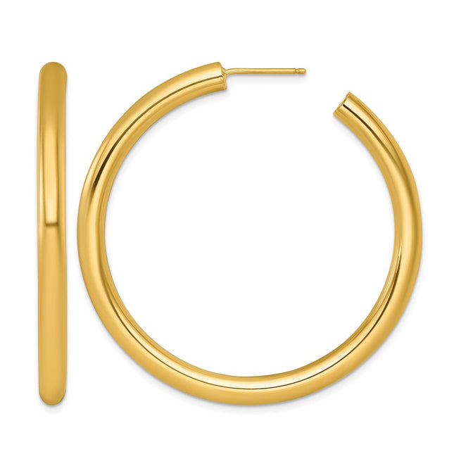 14k Polished 4.0 x Tube C-Hoop Post Earrings, 50 x 4mm