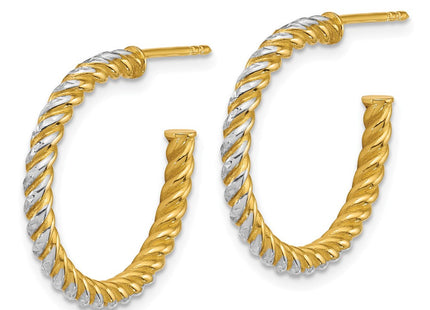 14k with White Rhodium Polished Diamond-cut Twisted Tube C-Hoop Post Earrings (Style TF2542)