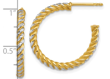14k with White Rhodium Polished Diamond-cut Twisted Tube C-Hoop Post Earrings (Style TF2542)