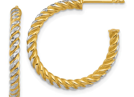 14k with White Rhodium Polished Diamond-cut Twisted Tube C-Hoop Post Earrings (Style TF2542)