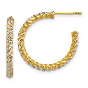 14k with White Rhodium Polished Diamond-cut Twisted Tube C-Hoop Post Earrings (Style TF2542)