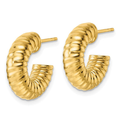 14K Polished Textured Tube C-Hoop Post Earrings, 17.5 x 5mm