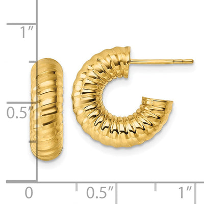 14K Polished Textured Tube C-Hoop Post Earrings, 17.5 x 5mm