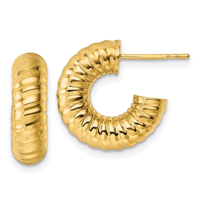 14k Polished Textured Tube C-Hoop Post Earrings, 17.5 x 5mm