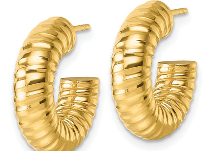 14k Polished Textured Tube C-Hoop Post Earrings, 17.5 x 5mm