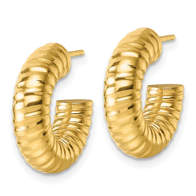 14K Polished Textured Tube C-Hoop Post Earrings, 17.5 x 5mm