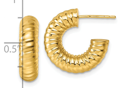 14k Polished Textured Tube C-Hoop Post Earrings, 17.5 x 5mm