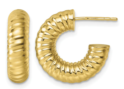14k Polished Textured Tube C-Hoop Post Earrings, 17.5 x 5mm
