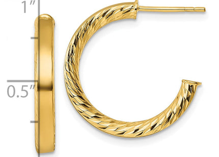 14k Polished and Diamond-cut 3.00 x Tube C-Hoop Post Earrings (Style TF2550)