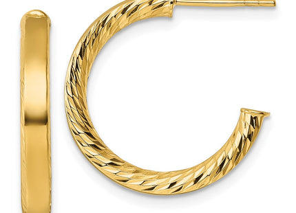 14k Polished and Diamond-cut 3.00 x Tube C-Hoop Post Earrings (Style TF2550)