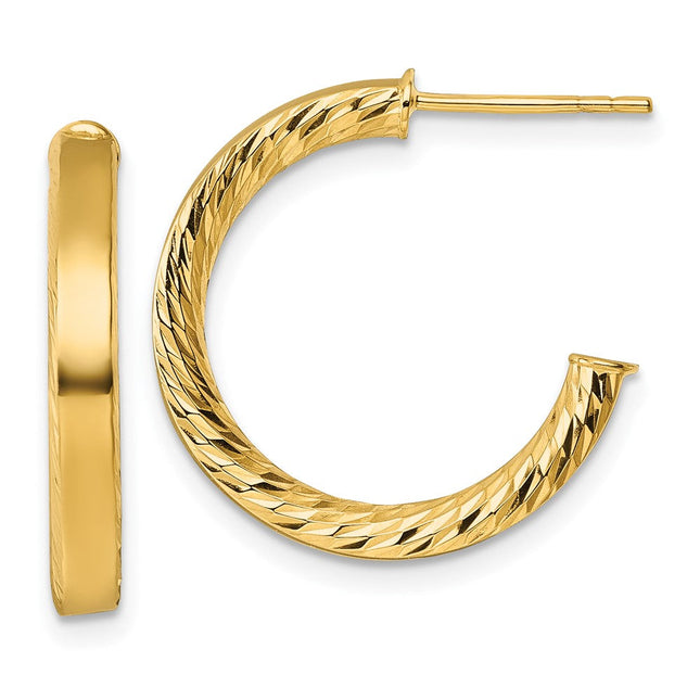 14k Polished and Diamond-cut 3.00 x Tube C-Hoop Post Earrings, 20 x 3mm