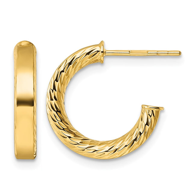 14k Polished and Diamond-cut 3.00 x Tube C-Hoop Post Earrings, 15.25 x 3mm