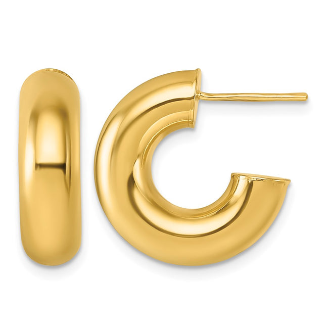 14k Polished 6.00 x Tube C-Hoop Post Earrings, 19.5 x 6mm