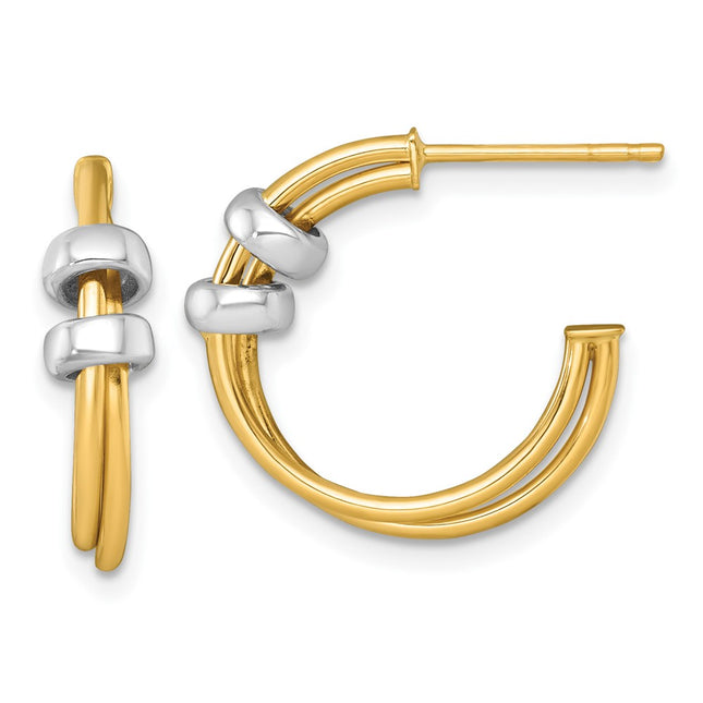 14k Two-tone Polished with Rings Double C-Hoop Post Earrings, 18.75 x 4.5mm