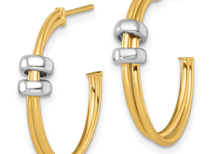 14k Two-tone Polished with Rings Double C-Hoop Post Earrings (Style TF2559)