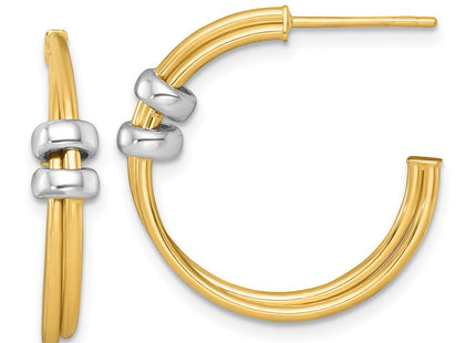 14k Two-tone Polished with Rings Double C-Hoop Post Earrings (Style TF2559)