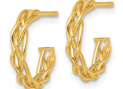 14k Polished Woven Braid 3 x C-Hoop Post Earrings, 15 x 3mm