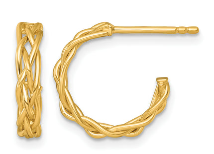 14k Polished Woven Braid 3 x C-Hoop Post Earrings, 15 x 3mm