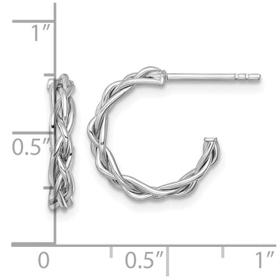 14K White Rhodium-plated Polished Woven Braid 3 x C-Hoop Post Earrings, 15 x 3mm