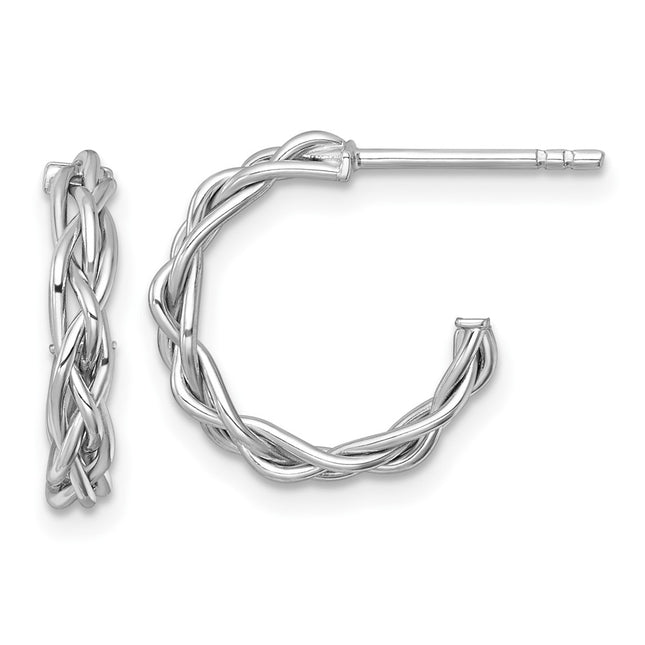 14k White Rhodium-plated Polished Woven Braid 3 x C-Hoop Post Earrings, 15 x 3mm
