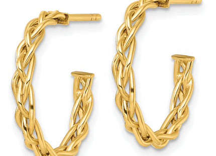 14k Polished Woven Braid 3 x C-Hoop Post Earrings, 19.5 x 3mm