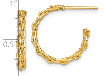 14k Polished Woven Braid 3 x C-Hoop Post Earrings, 19.5 x 3mm