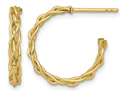14k Polished Woven Braid 3 x C-Hoop Post Earrings, 19.5 x 3mm