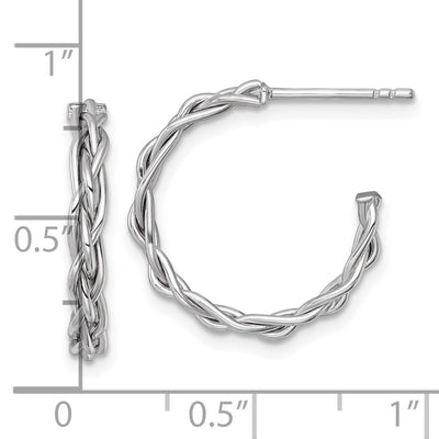 14K White Rhodium-plated Polished Woven Braid 3 x C-Hoop Post Earrings, 19.5 x 3mm