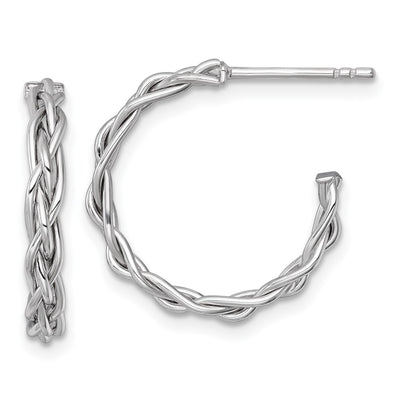 14K White Rhodium-plated Polished Woven Braid 3 x C-Hoop Post Earrings, 19.5 x 3mm