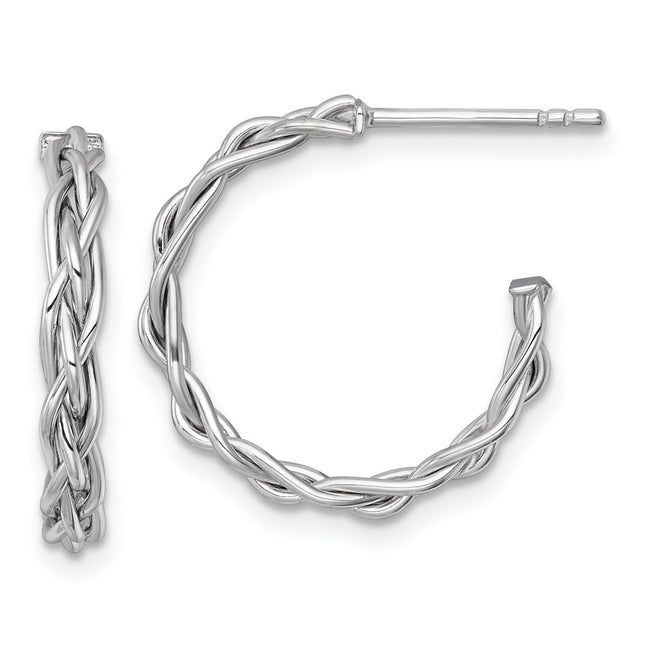 14k White Rhodium-plated Polished Woven Braid 3 x C-Hoop Post Earrings, 19.5 x 3mm