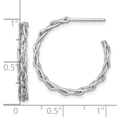 14K White Rhodium-plated Polished Woven Braid 3 x C-Hoop Post Earrings, 24 x 3mm