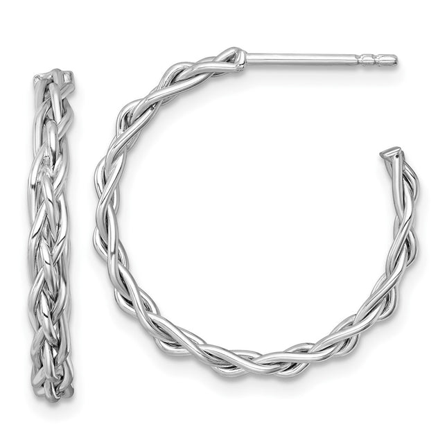 14k White Rhodium-plated Polished Woven Braid 3 x C-Hoop Post Earrings, 24 x 3mm