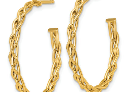 14k Polished Woven Braid 3 x C-Hoop Post Earrings, 29 x 3mm