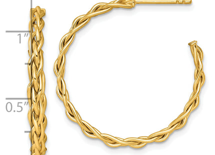 14k Polished Woven Braid 3 x C-Hoop Post Earrings, 29 x 3mm