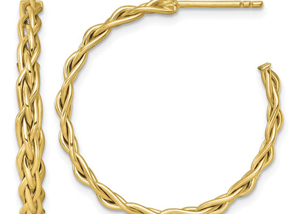 14k Polished Woven Braid 3 x C-Hoop Post Earrings, 29 x 3mm
