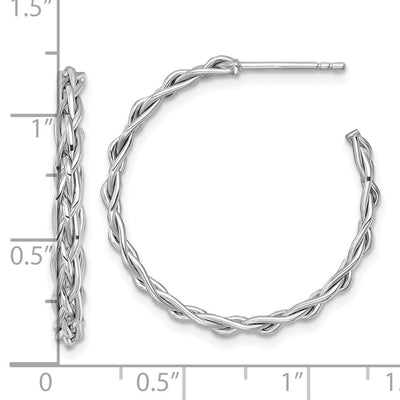 14K White Rhodium-plated Polished Woven Braid 3 x C-Hoop Post Earrings, 29 x 3mm