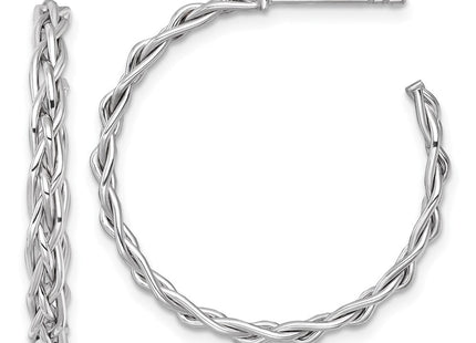 14k White Rhodium-plated Polished Woven Braid 3 x C-Hoop Post Earrings (Style TF2563W)
