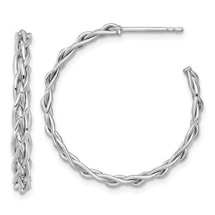 14k White Rhodium-plated Polished Woven Braid 3 x C-Hoop Post Earrings (Style TF2563W)