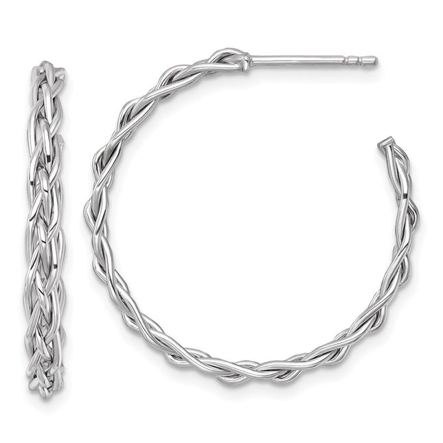 14k White Rhodium-plated Polished Woven Braid 3 x C-Hoop Post Earrings, 29 x 3mm