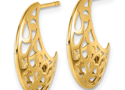 14k Polished Fancy Cut Out Design Post J-Hoop Earrings, 18.5 x 6mm
